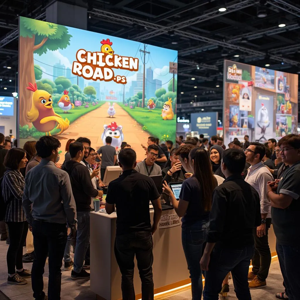 Users engaging with a Chicken Road app at an event