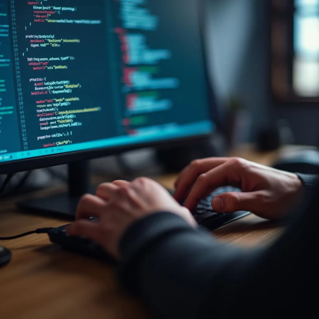 Developer coding late at night