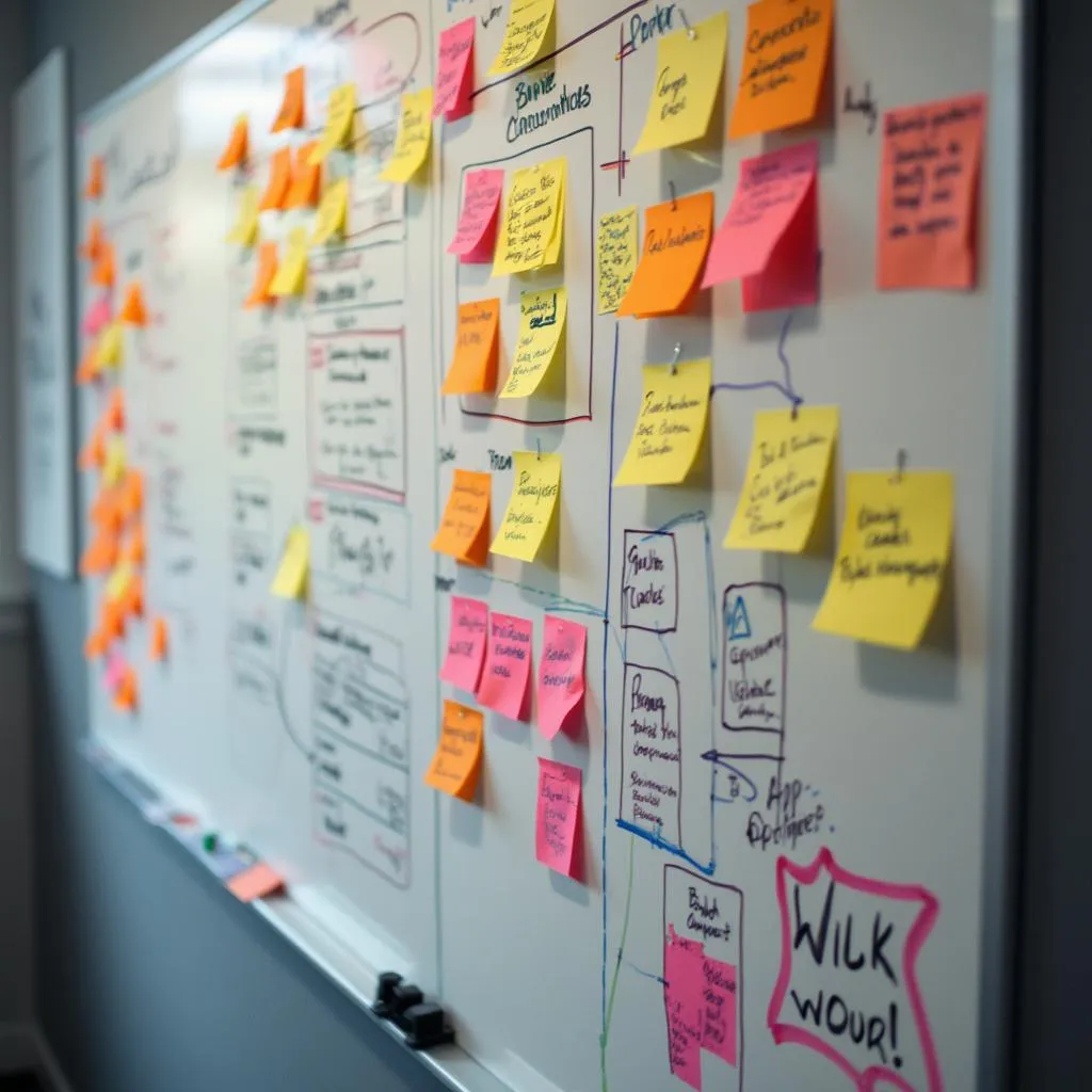 Creative brainstorming session with sticky notes