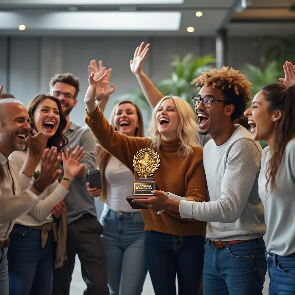 Team celebrating an award